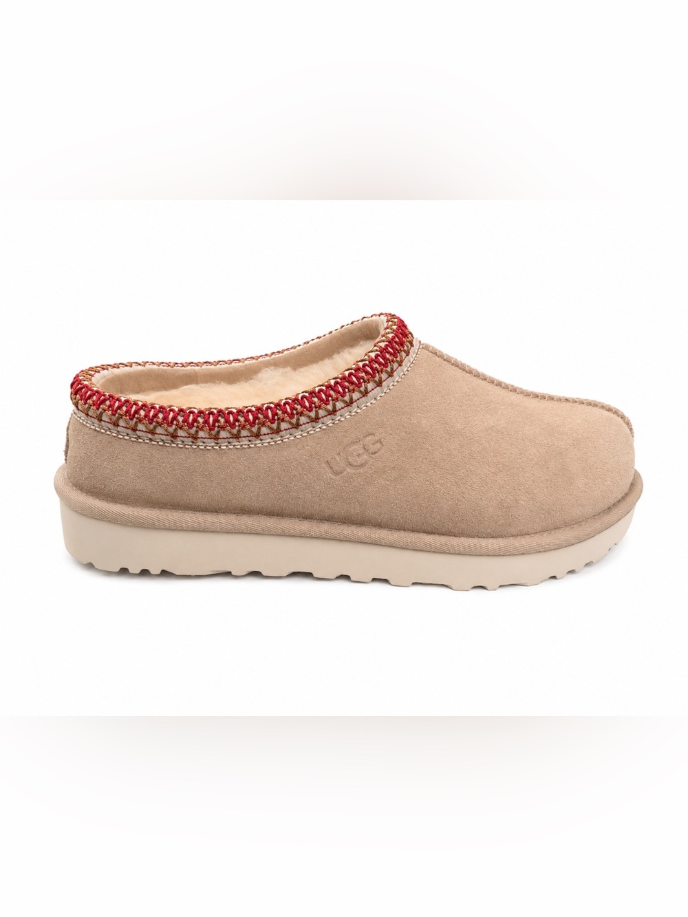 UGG Women’s Size 9 Chestnut Slip-On Slippers with Red Thread Detail